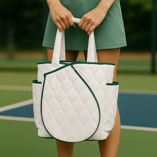 Baseline Bag Elegant Quilted White Paddle Tote with Court-Ready Pockets