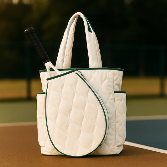 Baseline Bag Elegant Quilted White Paddle Tote with Court-Ready Pockets